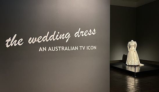 Charlene's wedding dress on display in the gallery
